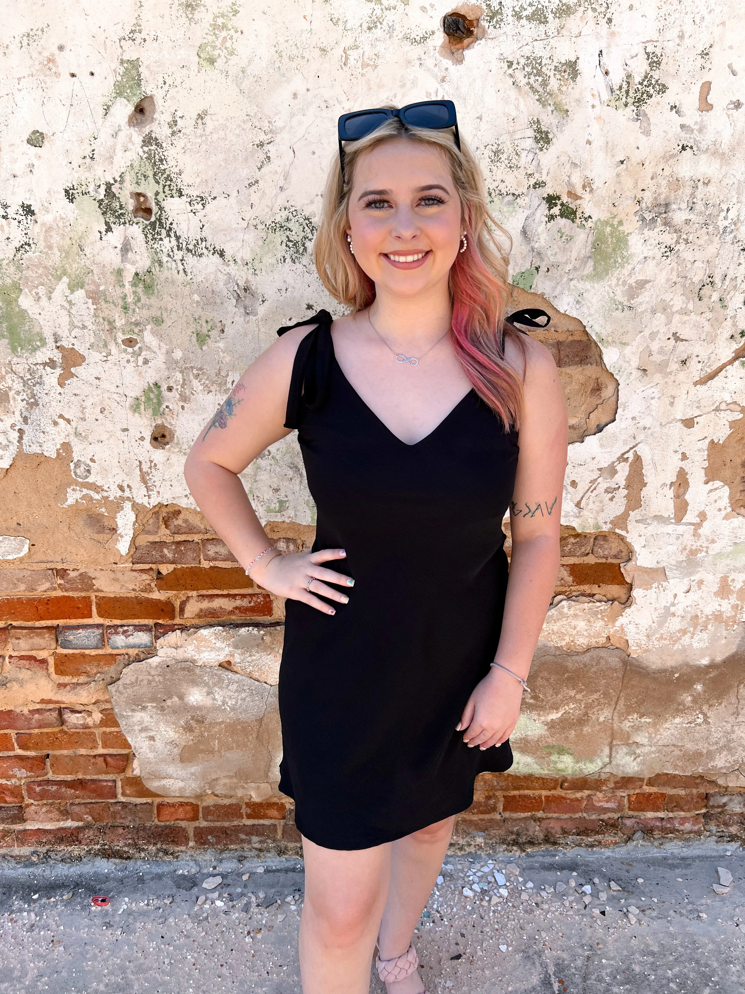 Adelaide Solid Sleeveless V Neck Mini Dress