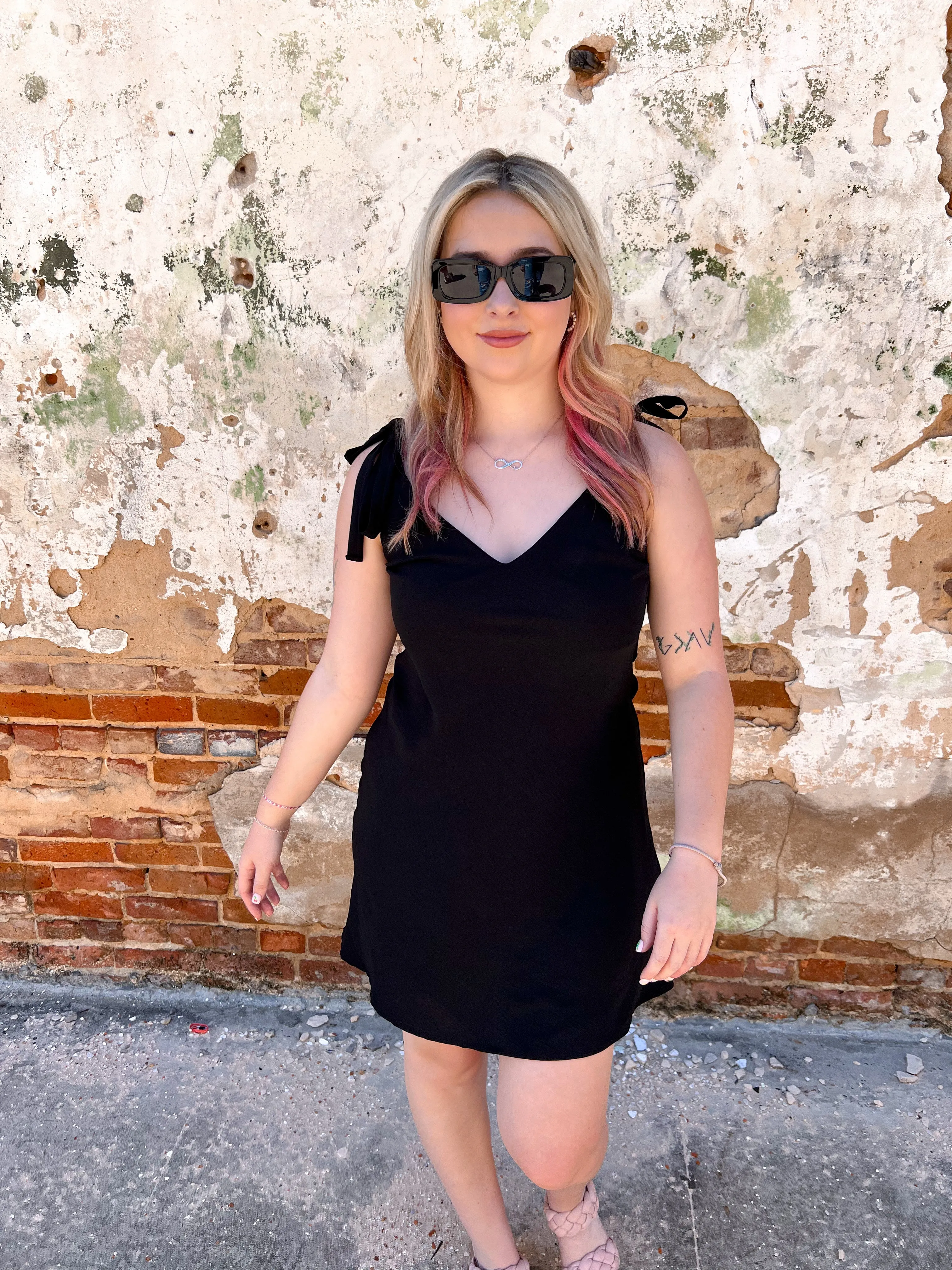 Adelaide Solid Sleeveless V Neck Mini Dress