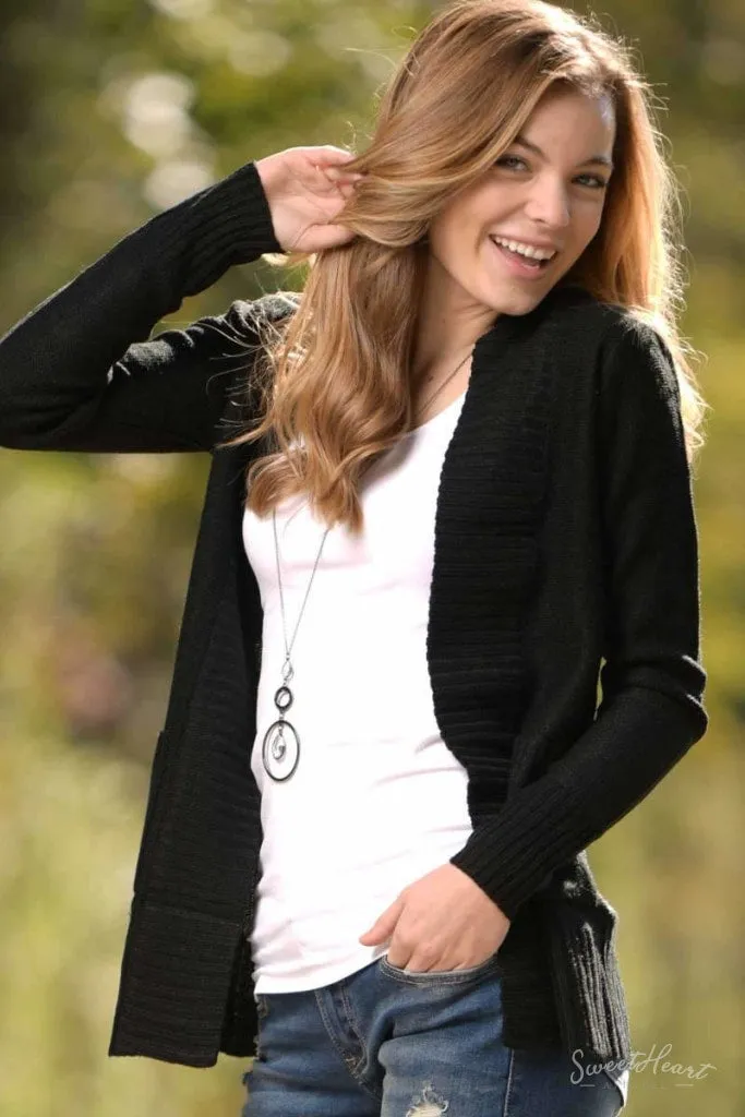 All Eyes On You - Black Knit Cardigan Sweater