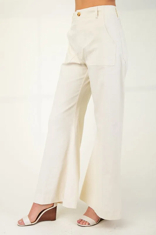 Andrea High Waist Flared Leg Pants Ivory