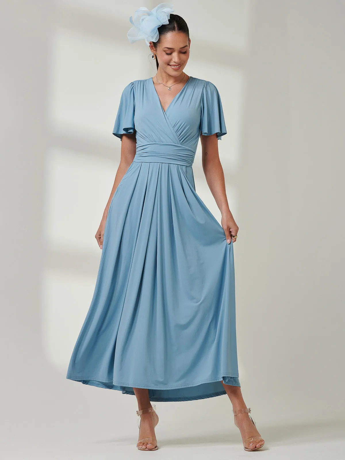 Angel Sleeve Super-Smooth Jersey Maxi Dress, Blue