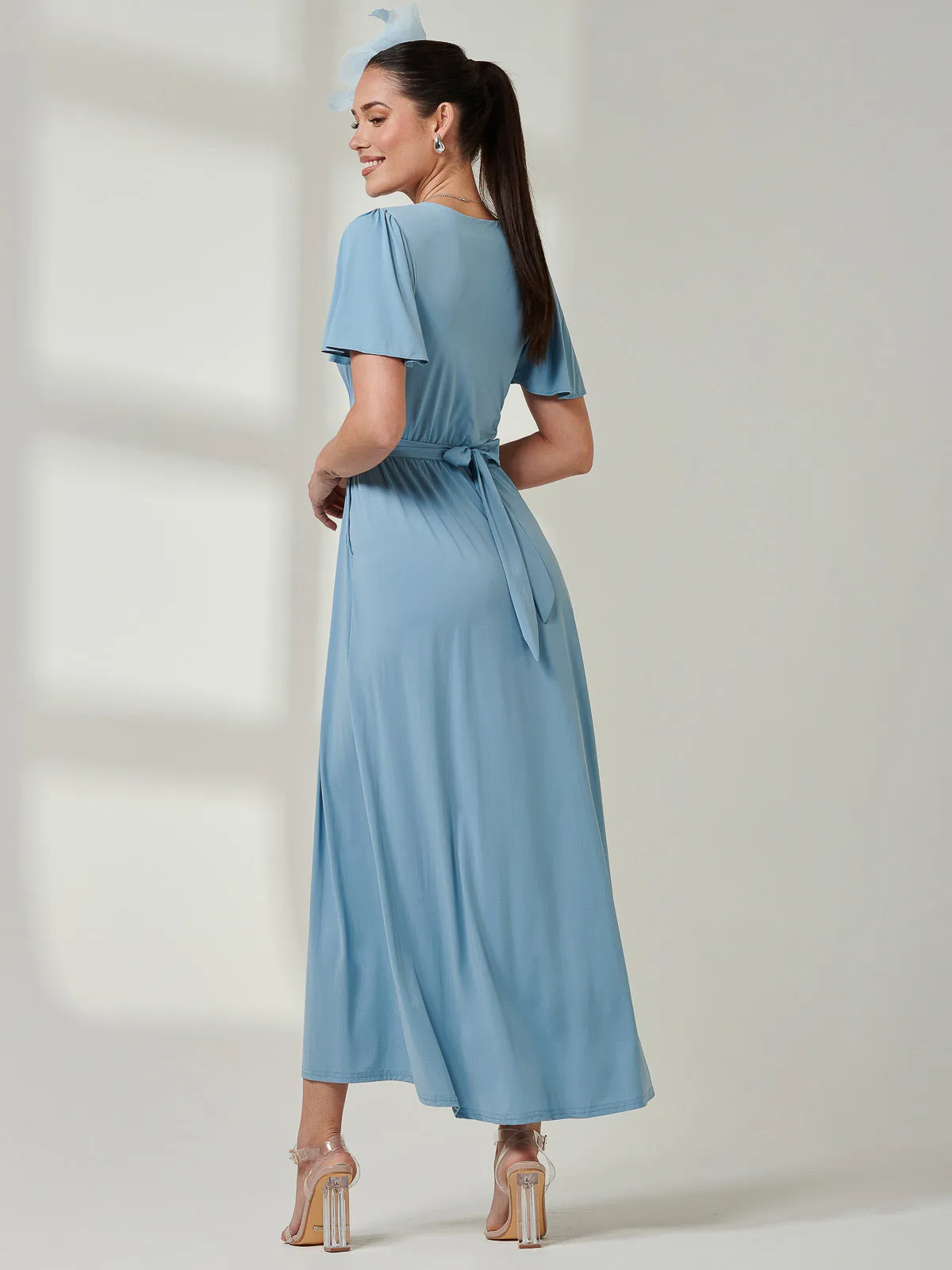 Angel Sleeve Super-Smooth Jersey Maxi Dress, Blue