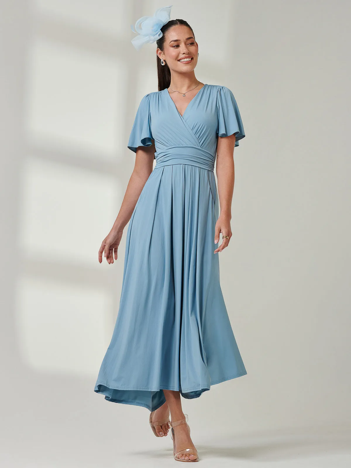 Angel Sleeve Super-Smooth Jersey Maxi Dress, Blue