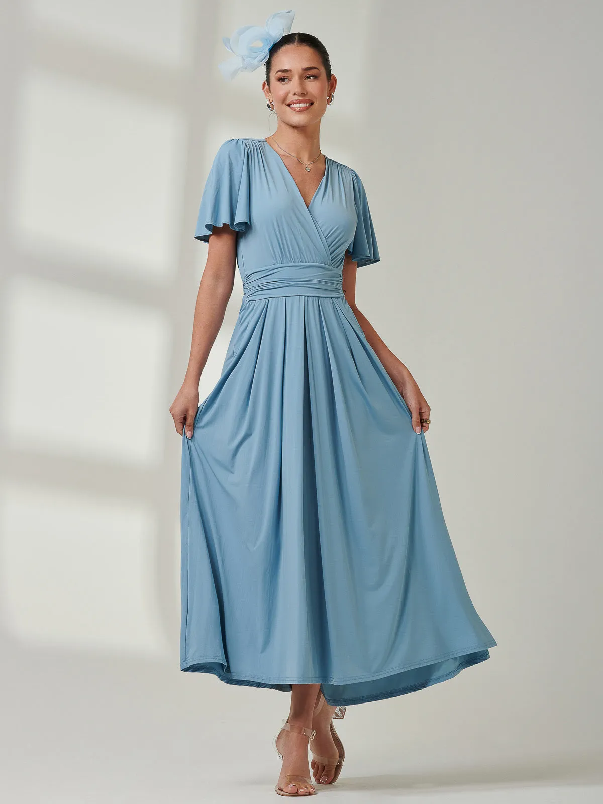 Angel Sleeve Super-Smooth Jersey Maxi Dress, Blue