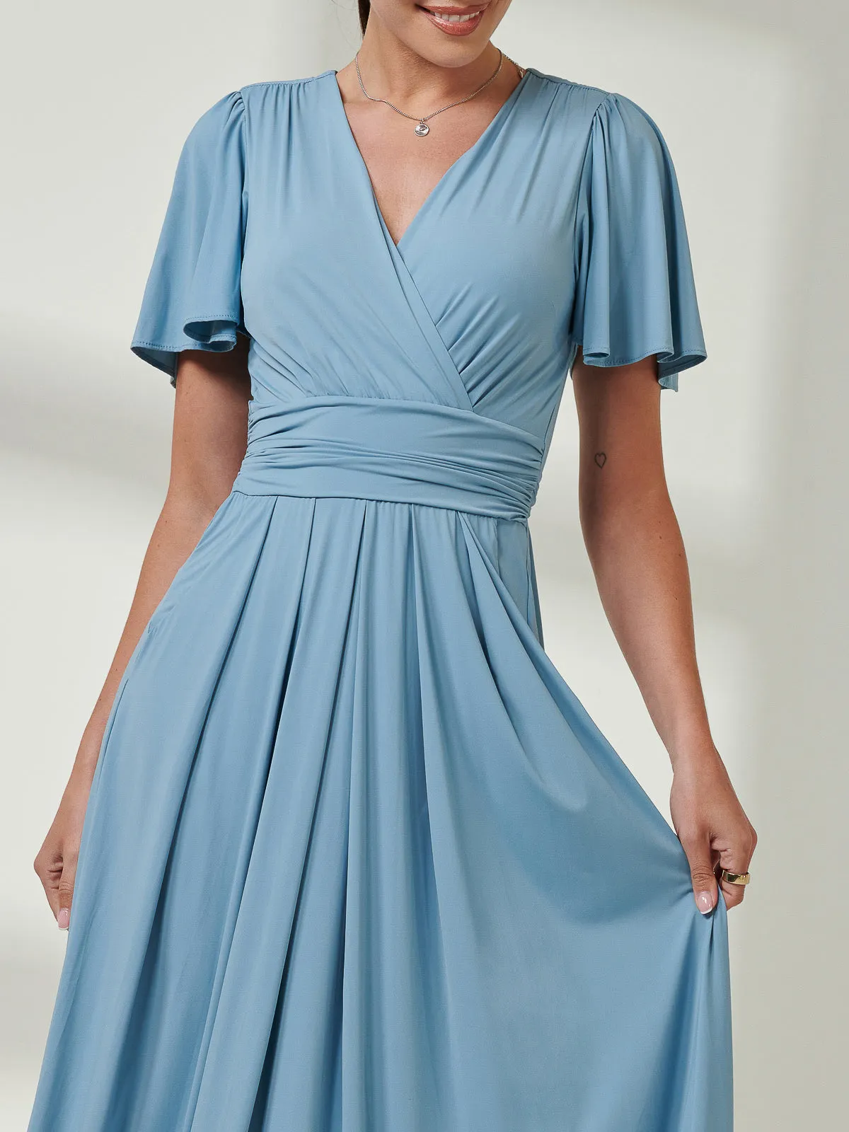 Angel Sleeve Super-Smooth Jersey Maxi Dress, Blue