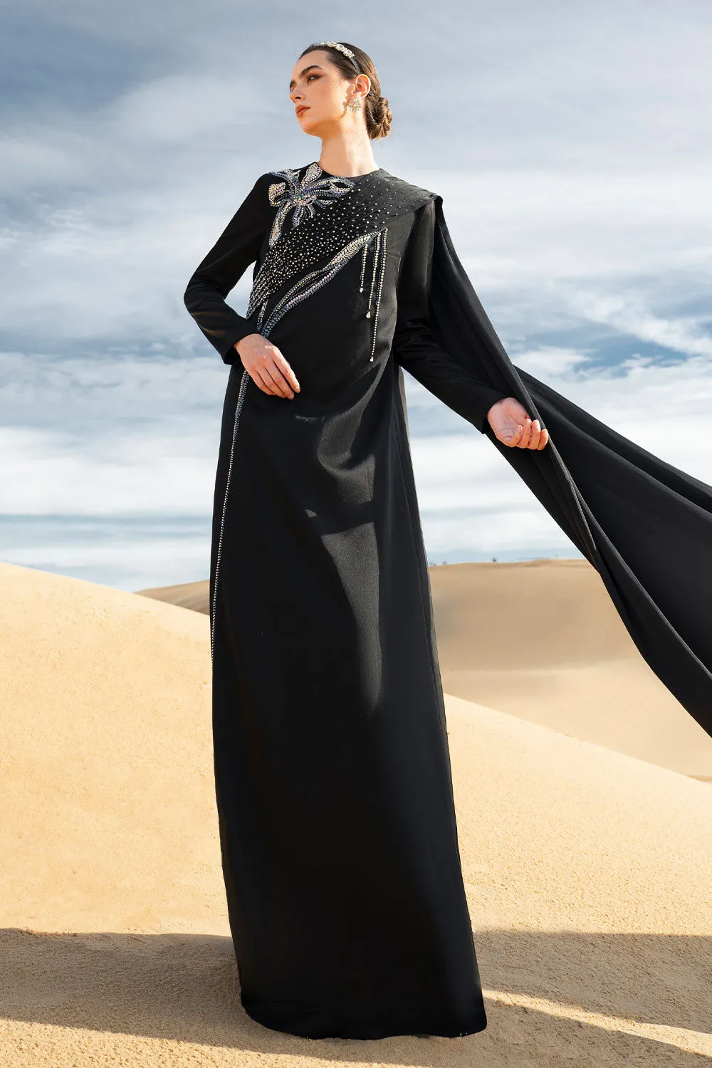 Antonia Straight Long Sleeved Taffeta Silk Maxi Dress