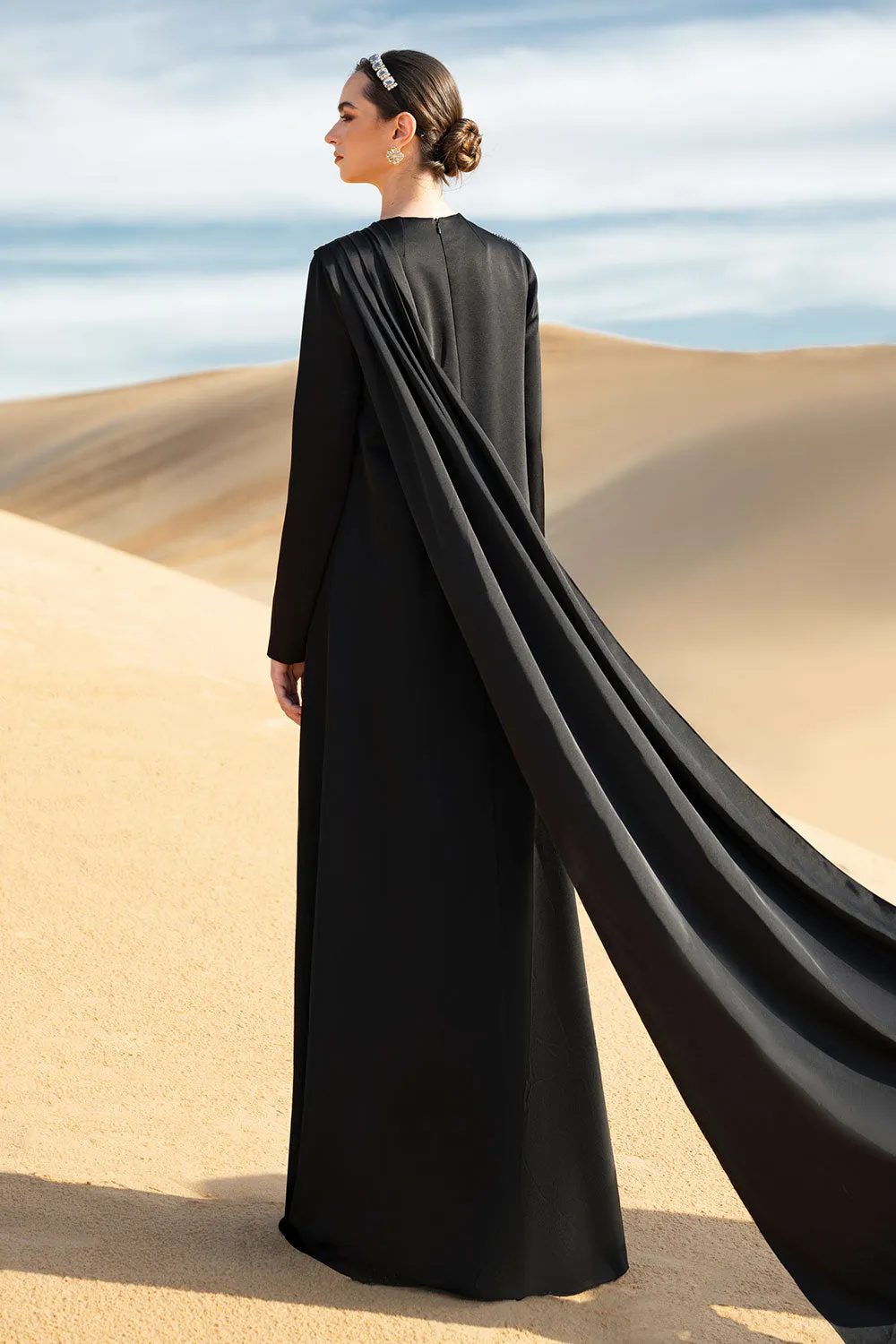 Antonia Straight Long Sleeved Taffeta Silk Maxi Dress