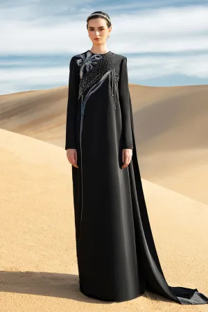 Antonia Straight Long Sleeved Taffeta Silk Maxi Dress