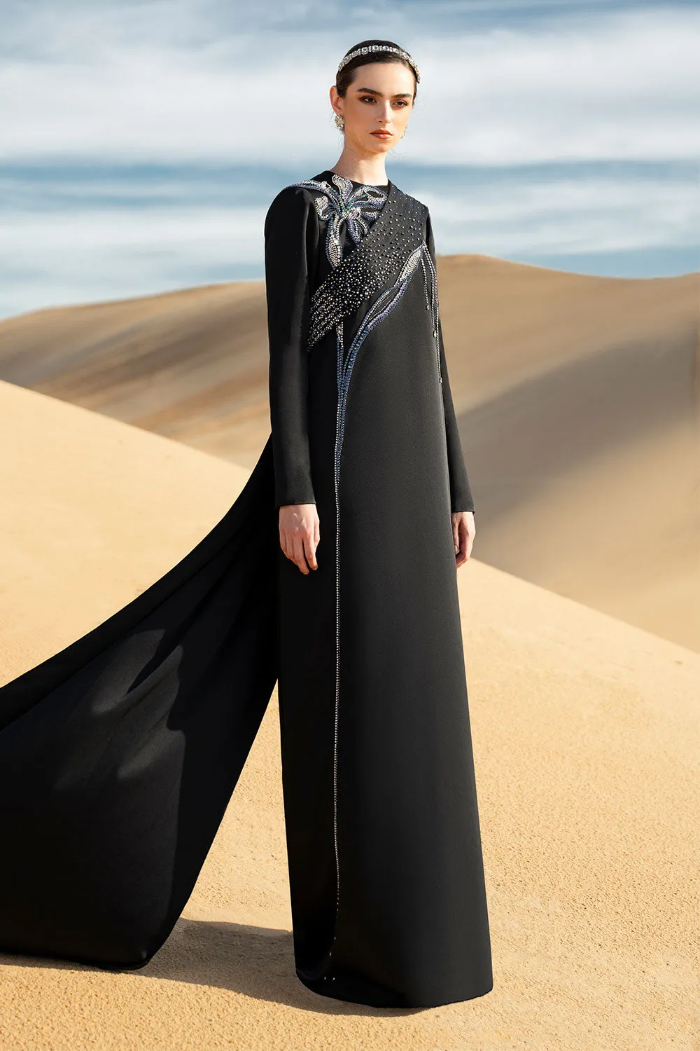 Antonia Straight Long Sleeved Taffeta Silk Maxi Dress