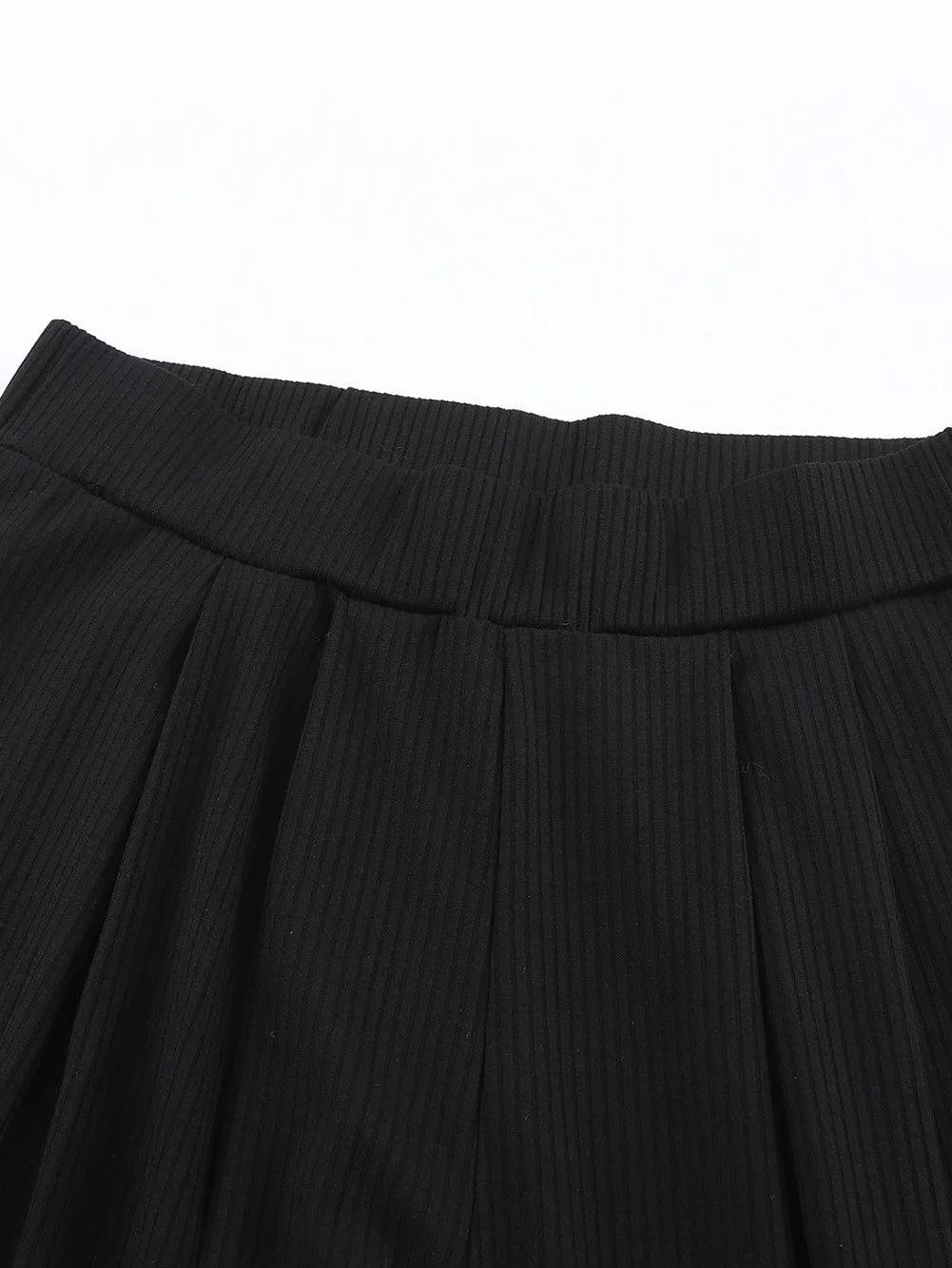 Black Plain Ribbed Crop Top & Wide Leg Pants Two Piece Pants Set