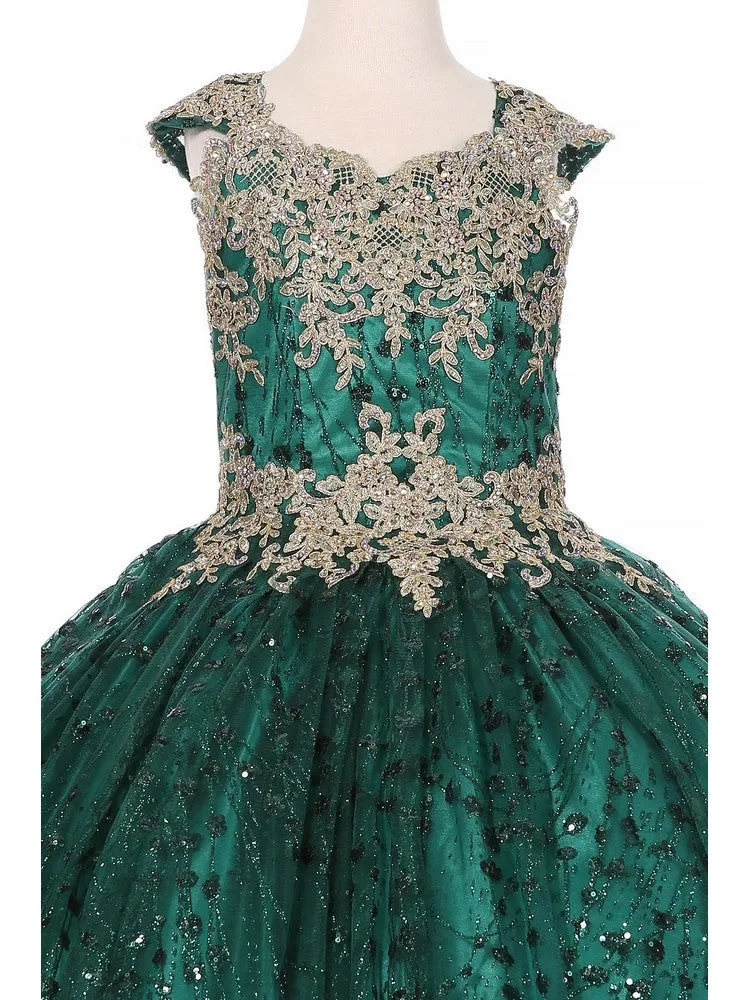 Bliss Girls Gold Coiled Stunning AB Rhinestone Ball Gown 2-16