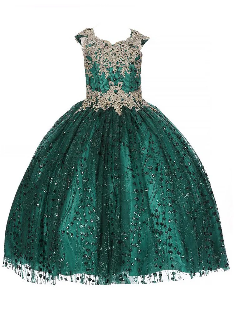 Bliss Girls Gold Coiled Stunning AB Rhinestone Ball Gown 2-16