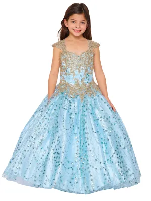 Bliss Girls Gold Coiled Stunning AB Rhinestone Ball Gown 2-16