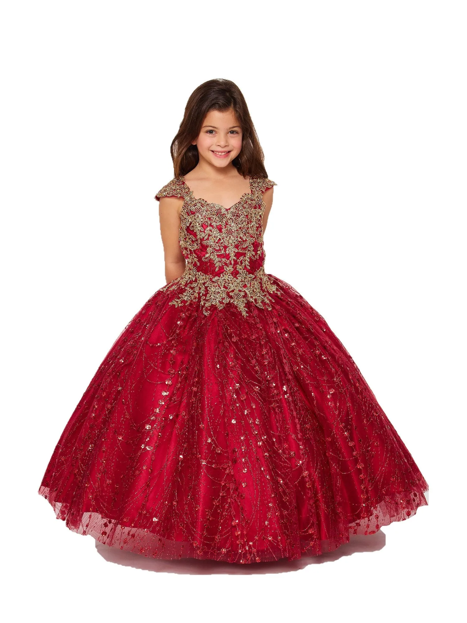 Bliss Girls Gold Coiled Stunning AB Rhinestone Ball Gown 2-16