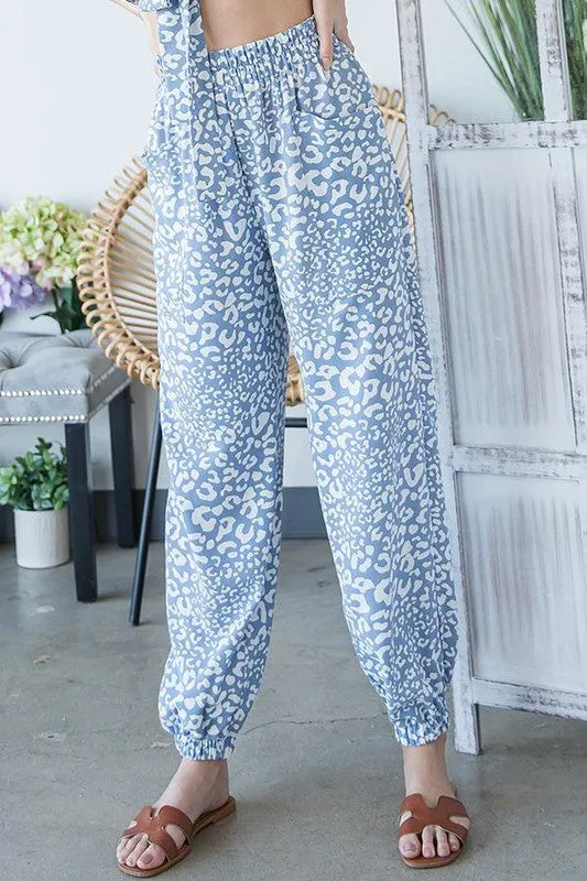 Blue Leopard Jogger Style Casual Pants - Clearance Final Sale
