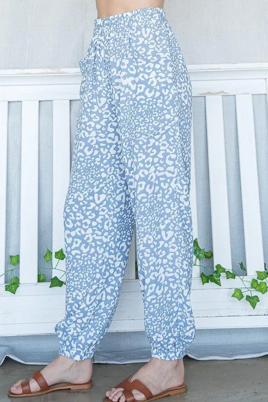 Blue Leopard Jogger Style Casual Pants - Clearance Final Sale