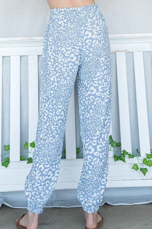 Blue Leopard Jogger Style Casual Pants - Clearance Final Sale