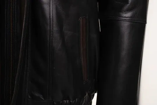 Brown and Black Aviator style leather jacket with spread collars