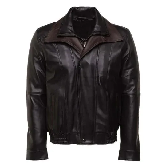 Brown and Black Aviator style leather jacket with spread collars