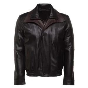 Brown and Black Aviator style leather jacket with spread collars