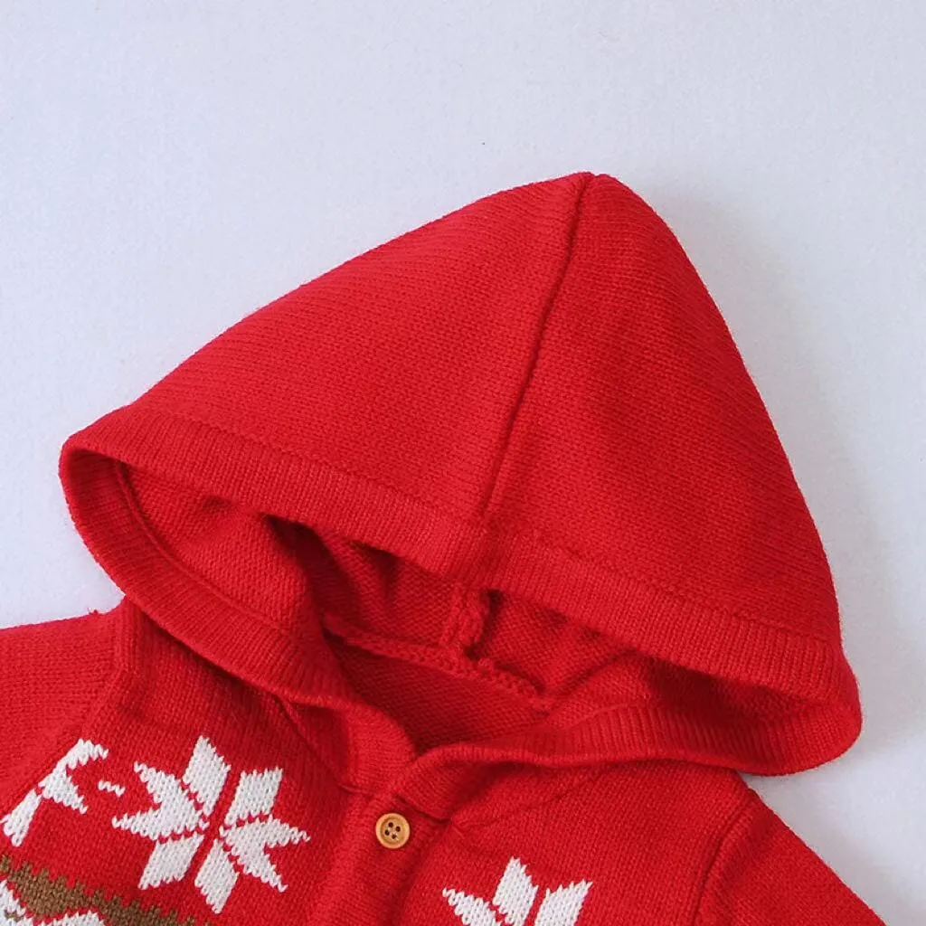 Cartoon Deer Hooded Knitted Baby Romper