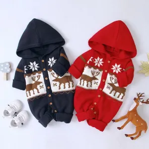 Cartoon Deer Hooded Knitted Baby Romper