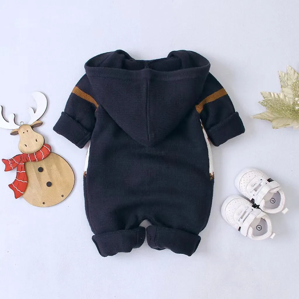 Cartoon Deer Hooded Knitted Baby Romper