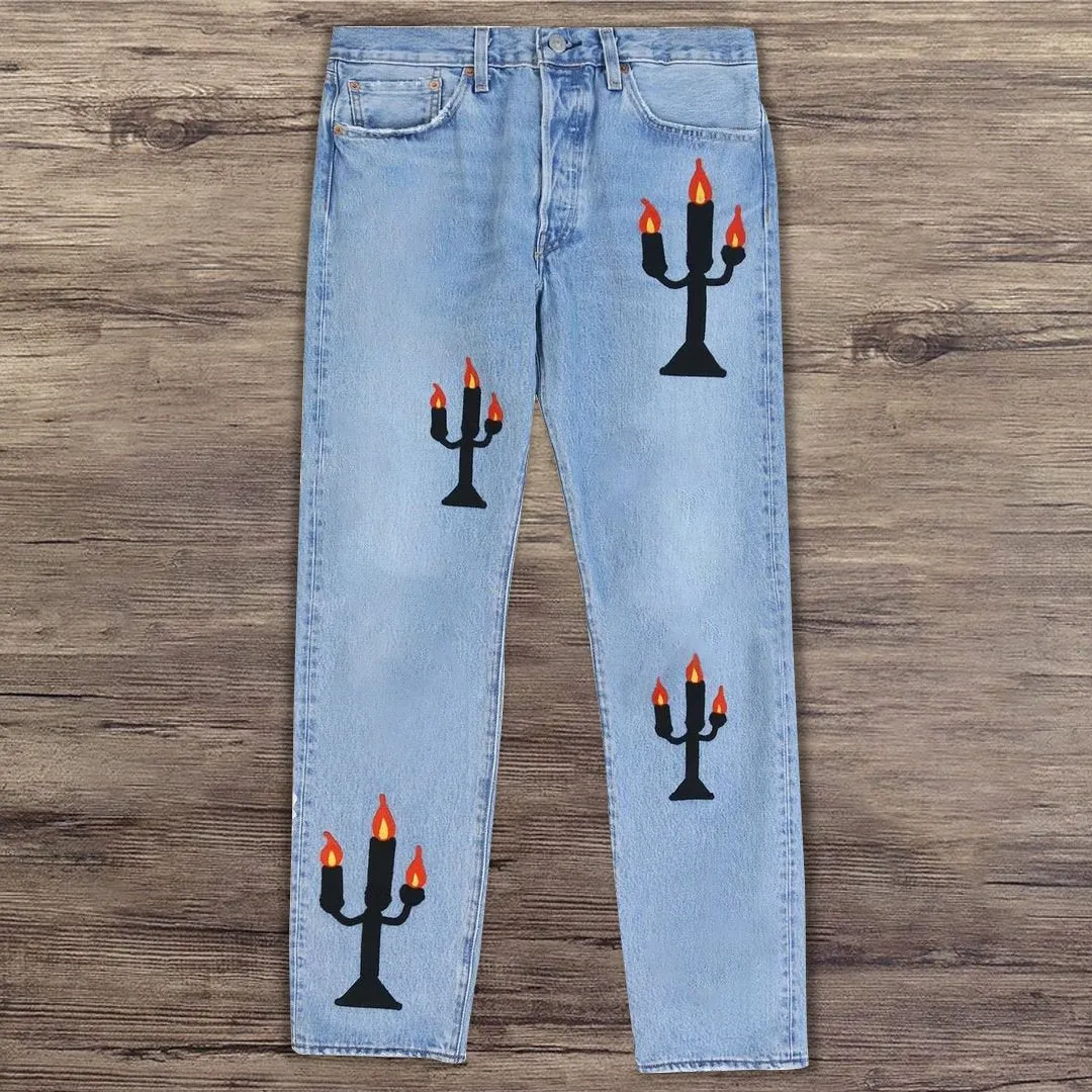 Casual style candle holder printed jeans