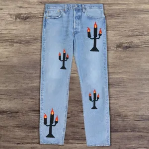 Casual style candle holder printed jeans