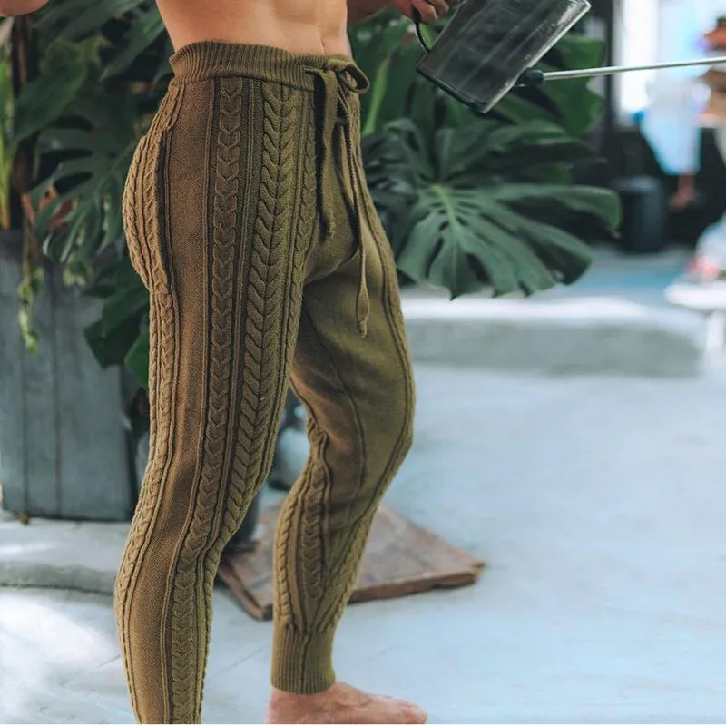 Casual style retro slim knitted wool pants