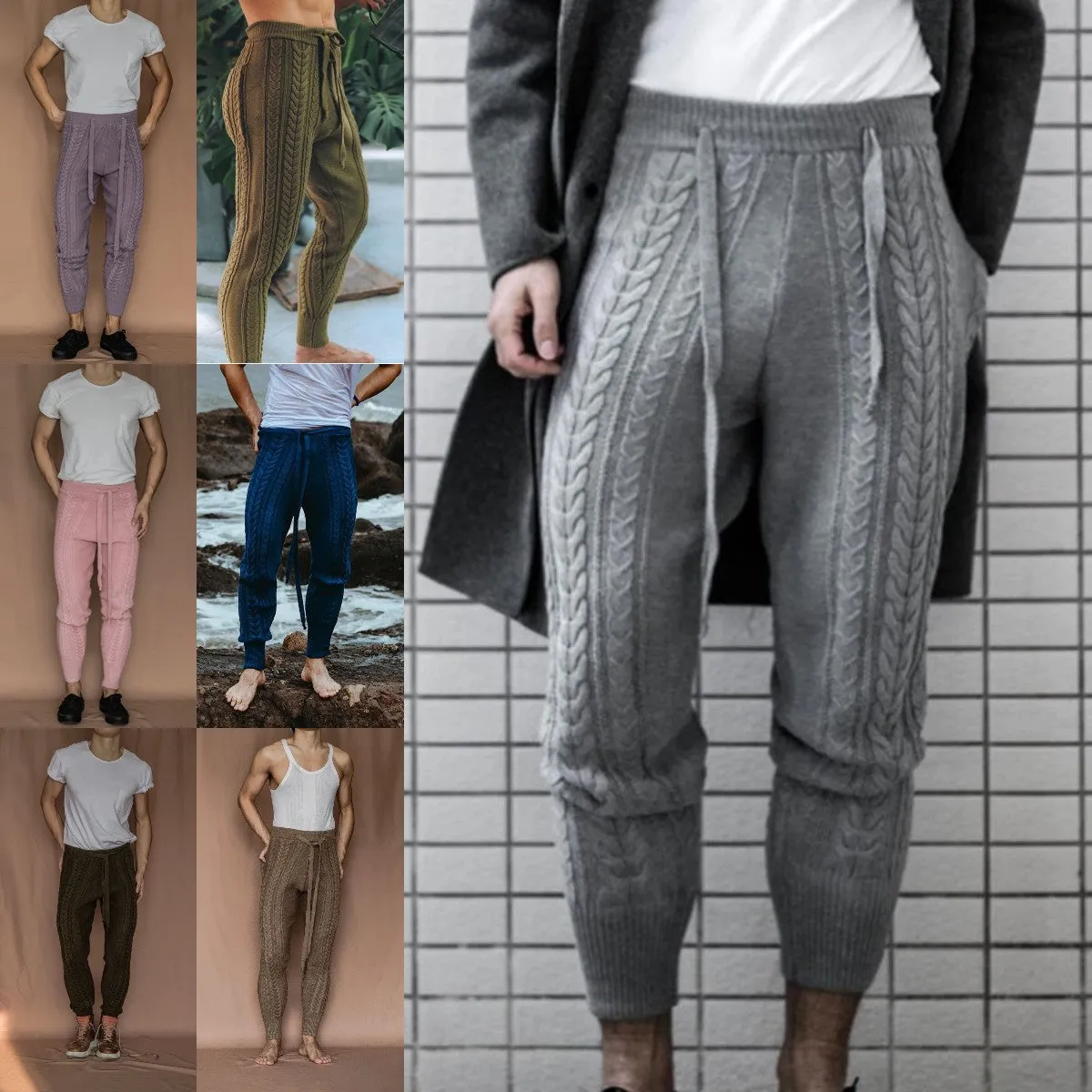 Casual style retro slim knitted wool pants