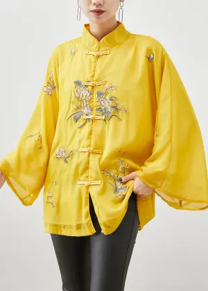 Chinese Style Yellow Embroideried Silk Jackets Fall ML0481