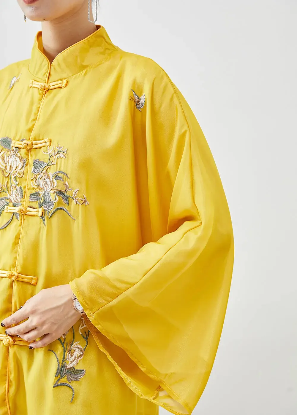 Chinese Style Yellow Embroideried Silk Jackets Fall ML0481