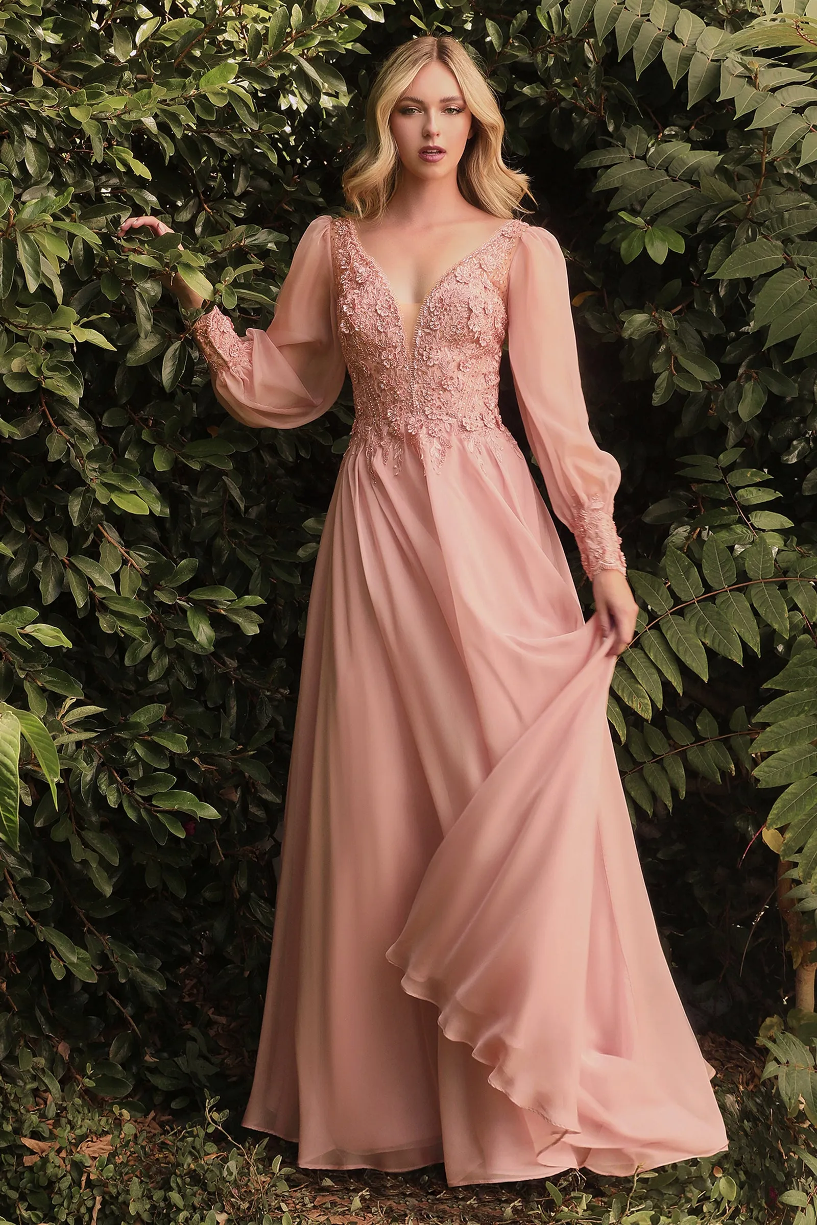 CINDERELLA DIVINE CD0183 Bishop Sleeve Chiffon Gown