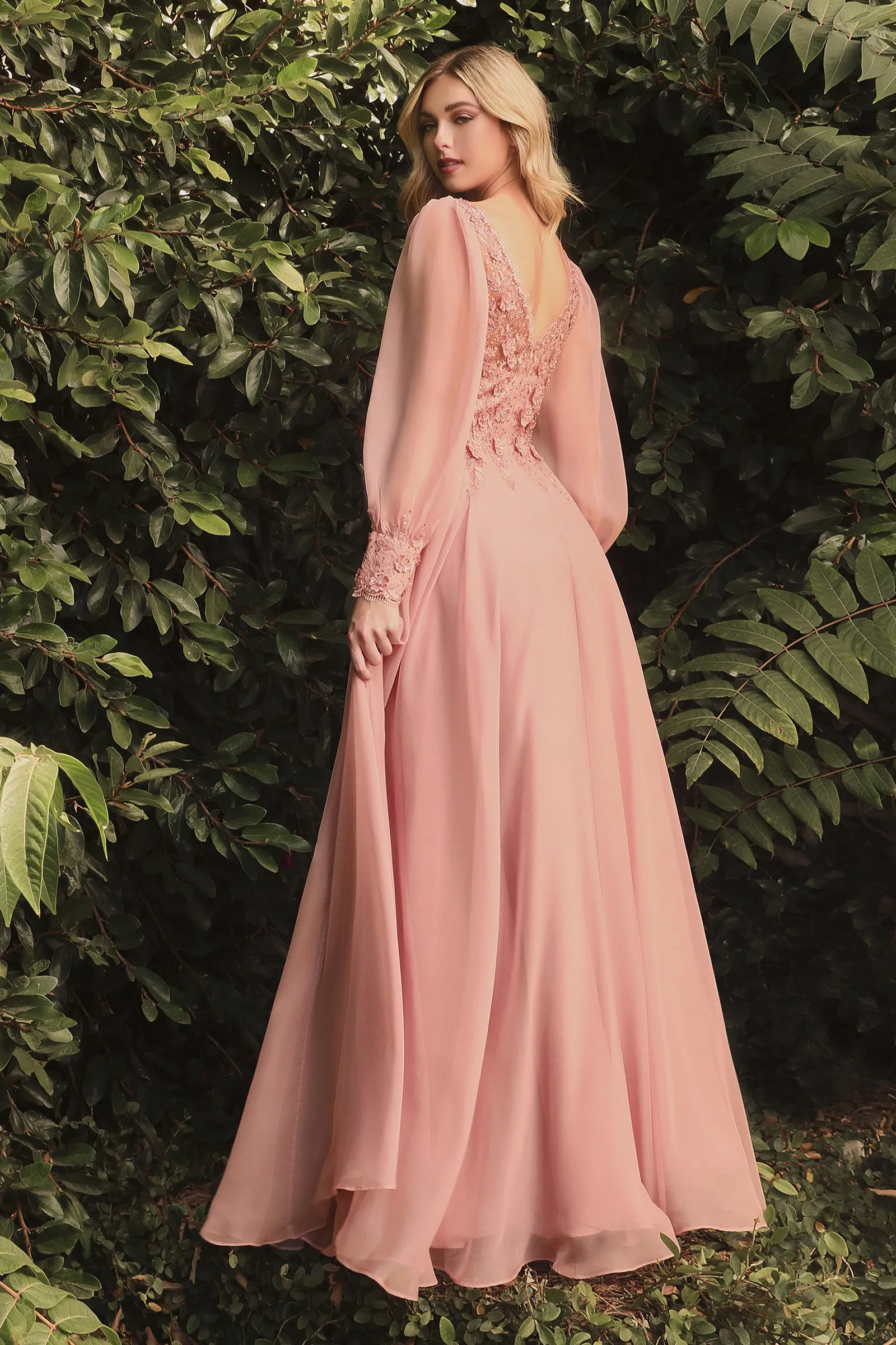 CINDERELLA DIVINE CD0183 Bishop Sleeve Chiffon Gown