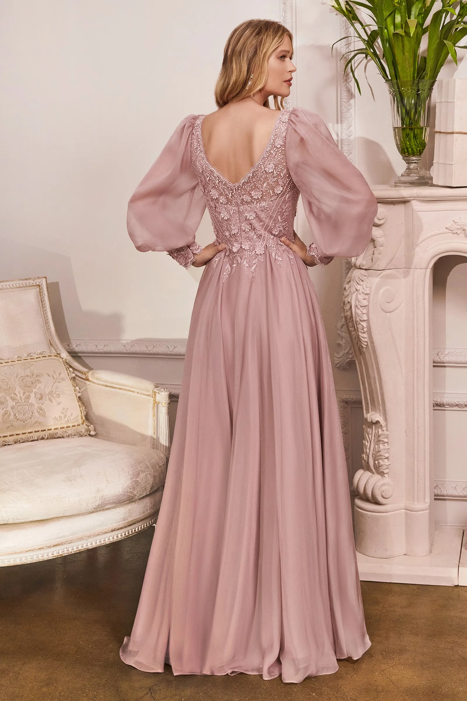 CINDERELLA DIVINE CD0183 Bishop Sleeve Chiffon Gown