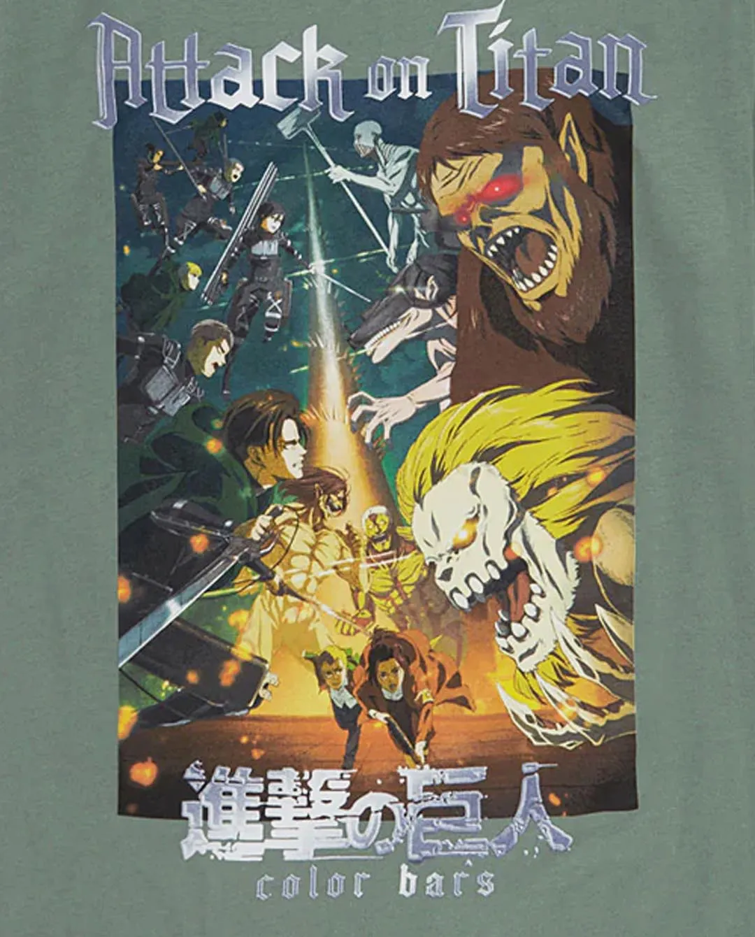 Color Bars x Attack on Titan - Battle T-Shirt - Sage