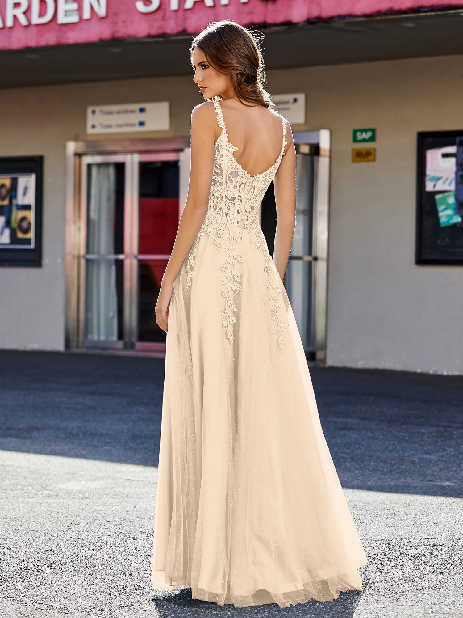 Corset Bodice A Line Tulle Gown Champagne