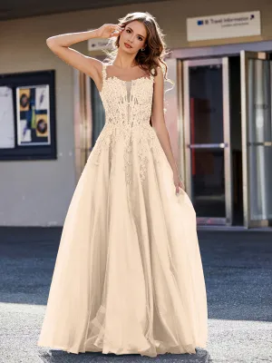 Corset Bodice A Line Tulle Gown Champagne