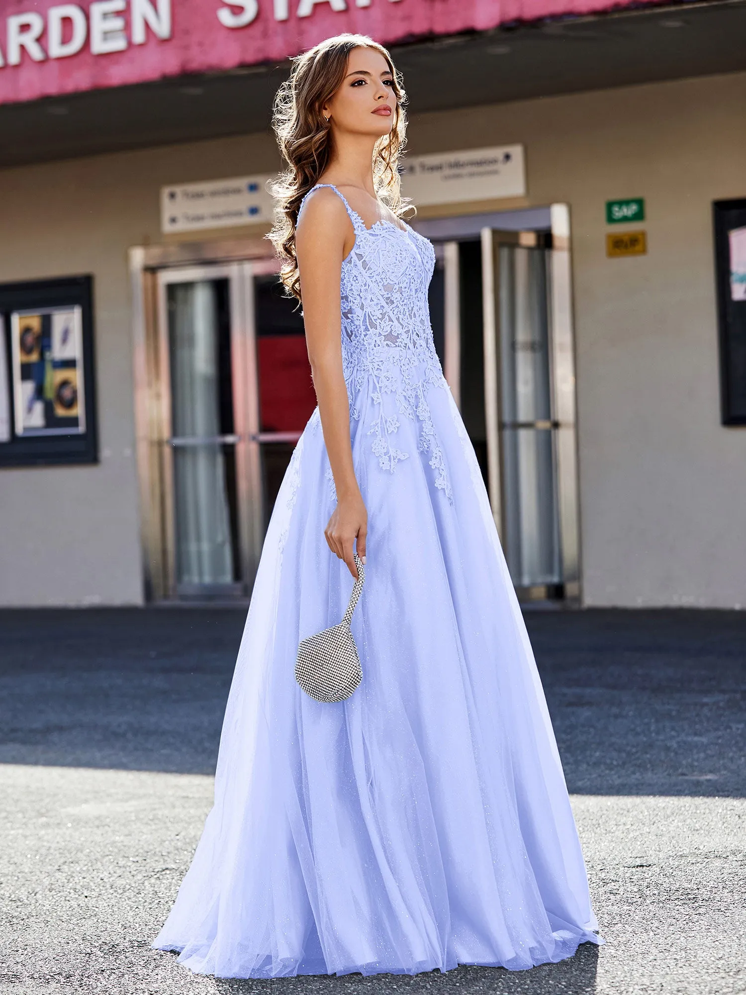 Corset Bodice A Line Tulle Gown Lavender