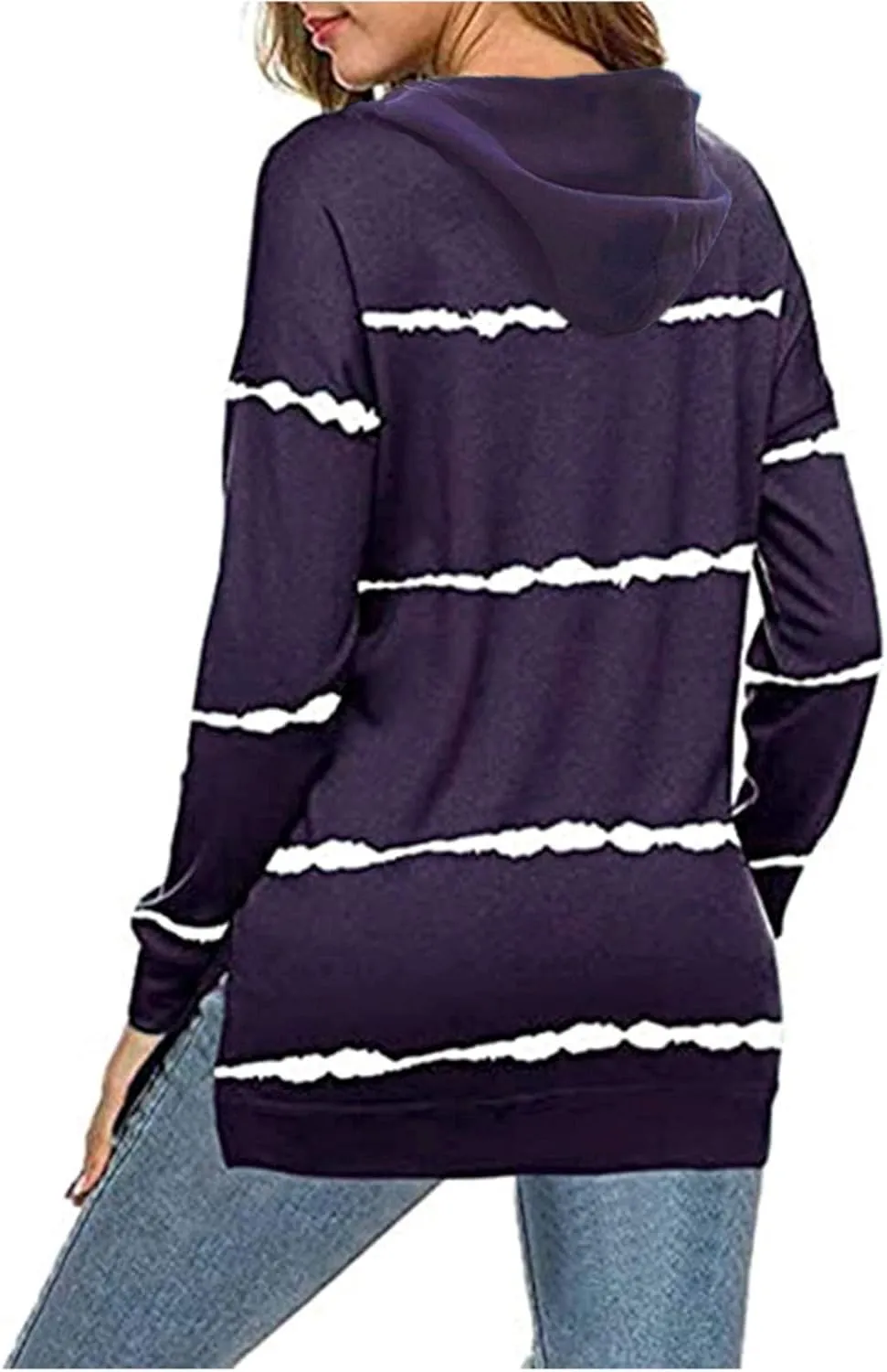 Crewneck Sweatshirts Women Oversized Long Sleeve Color Block Tops Drawstring Pullover Hoodies Plus Size Slit Shirt