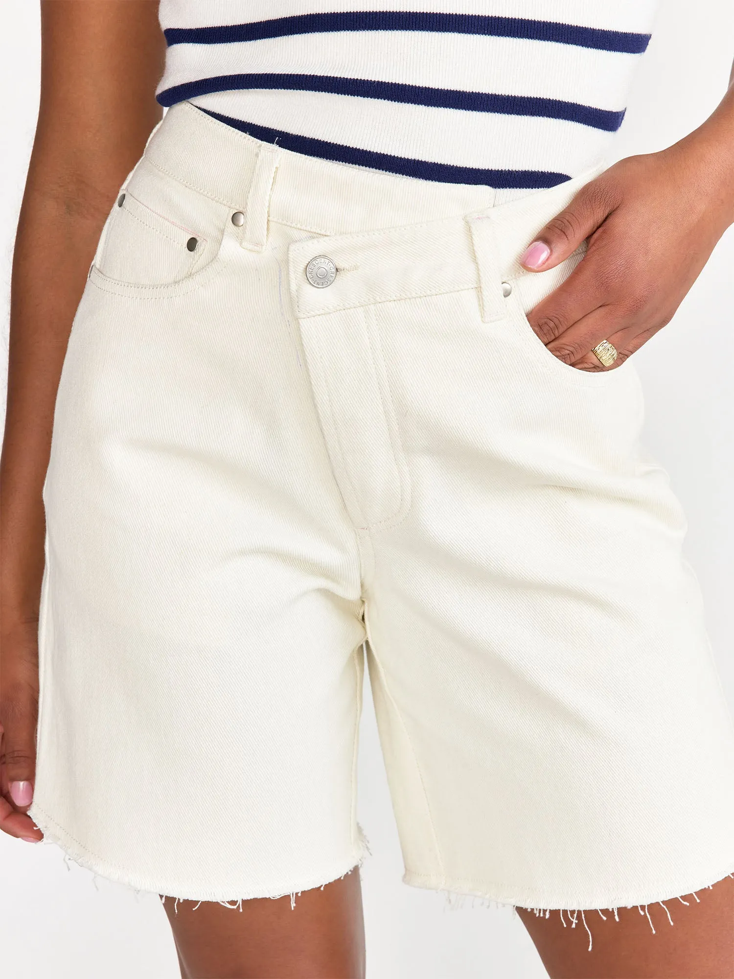 Cross Over Denim Bermuda Shorts - Crescent