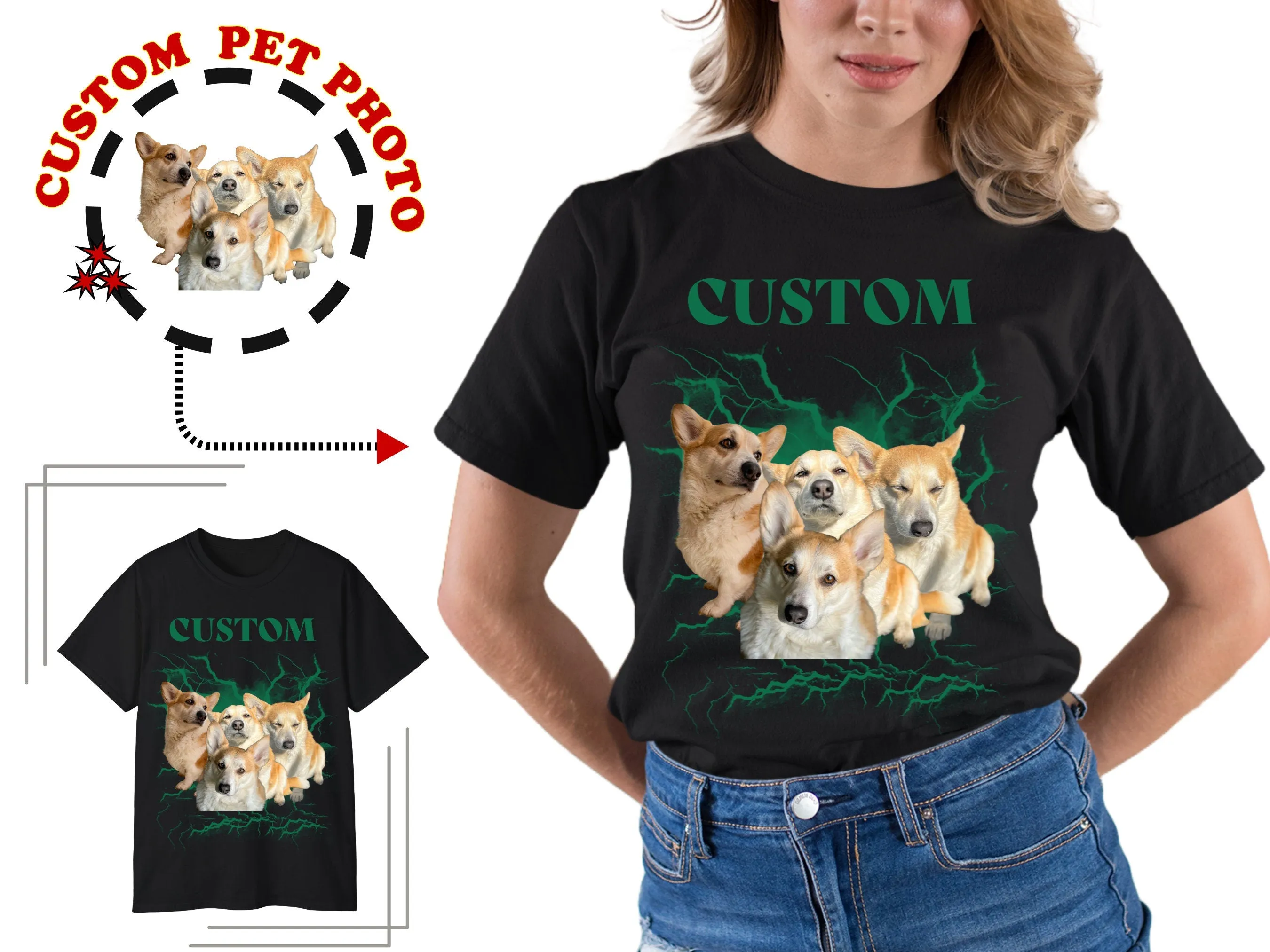Custom Pets photos and name on T-Shirt, Pet photo Memorial T shirt Gift