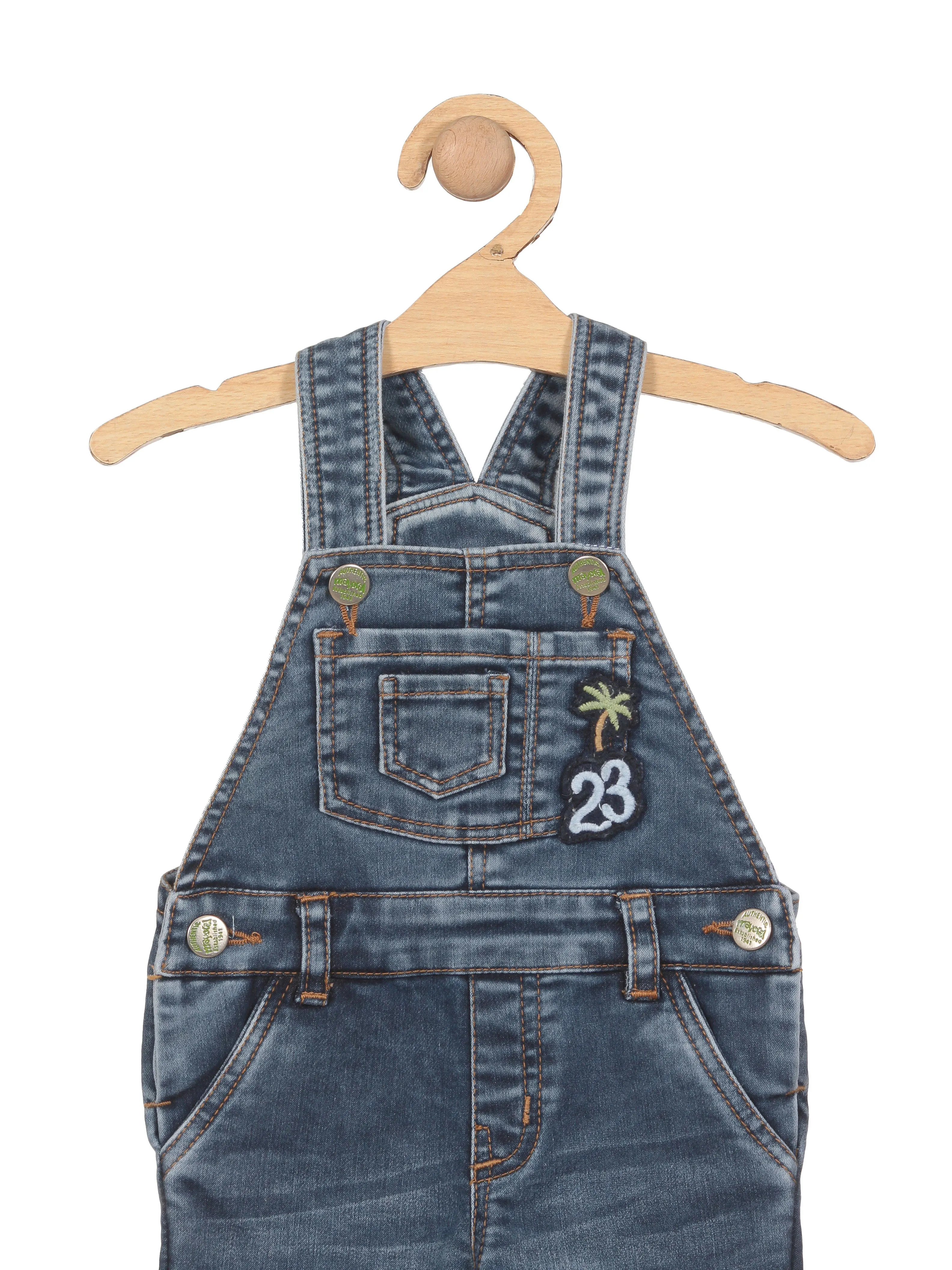 Distressed Relaxed Fit Denim Dungaree Shorts - Blue
