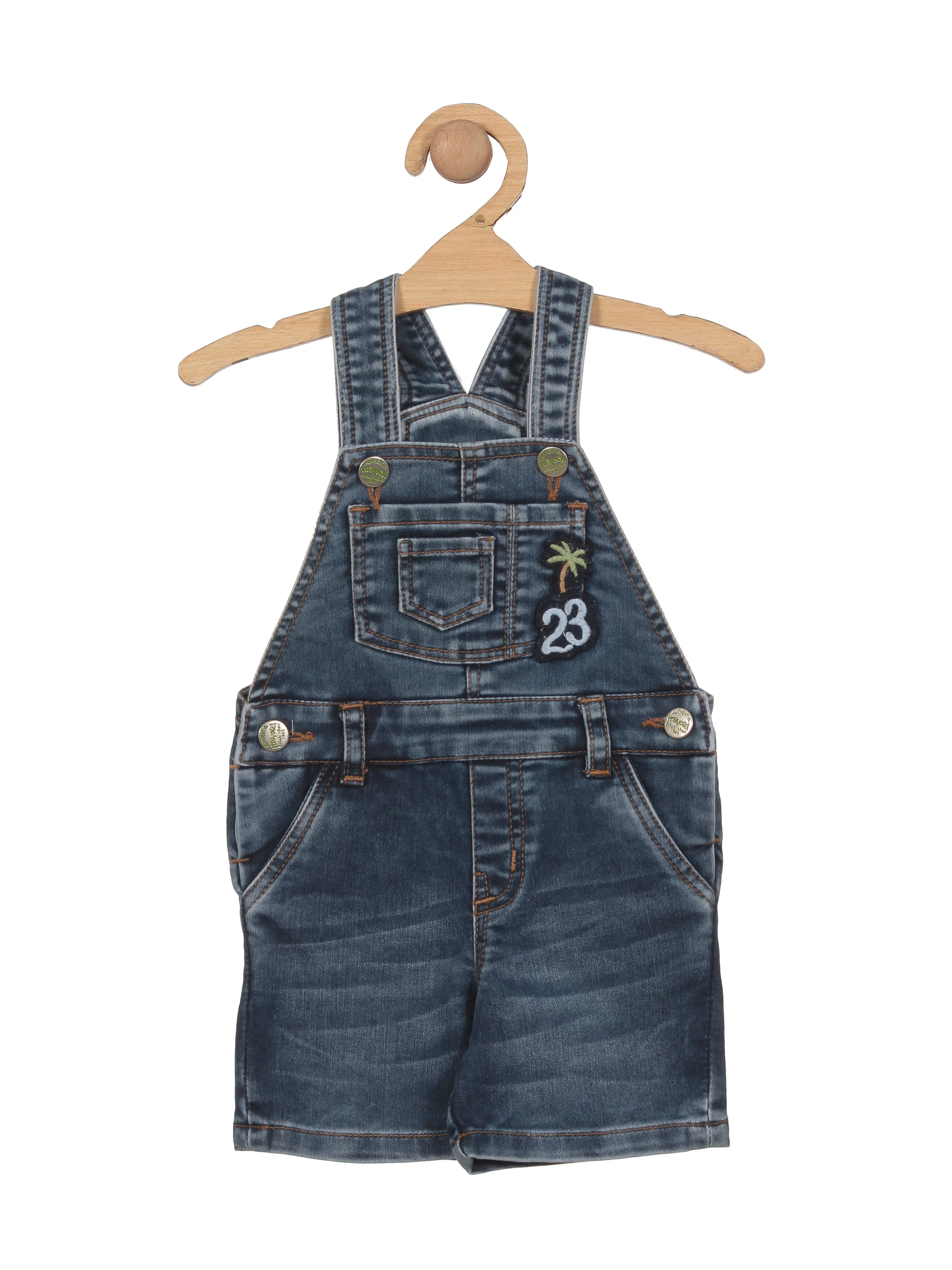 Distressed Relaxed Fit Denim Dungaree Shorts - Blue