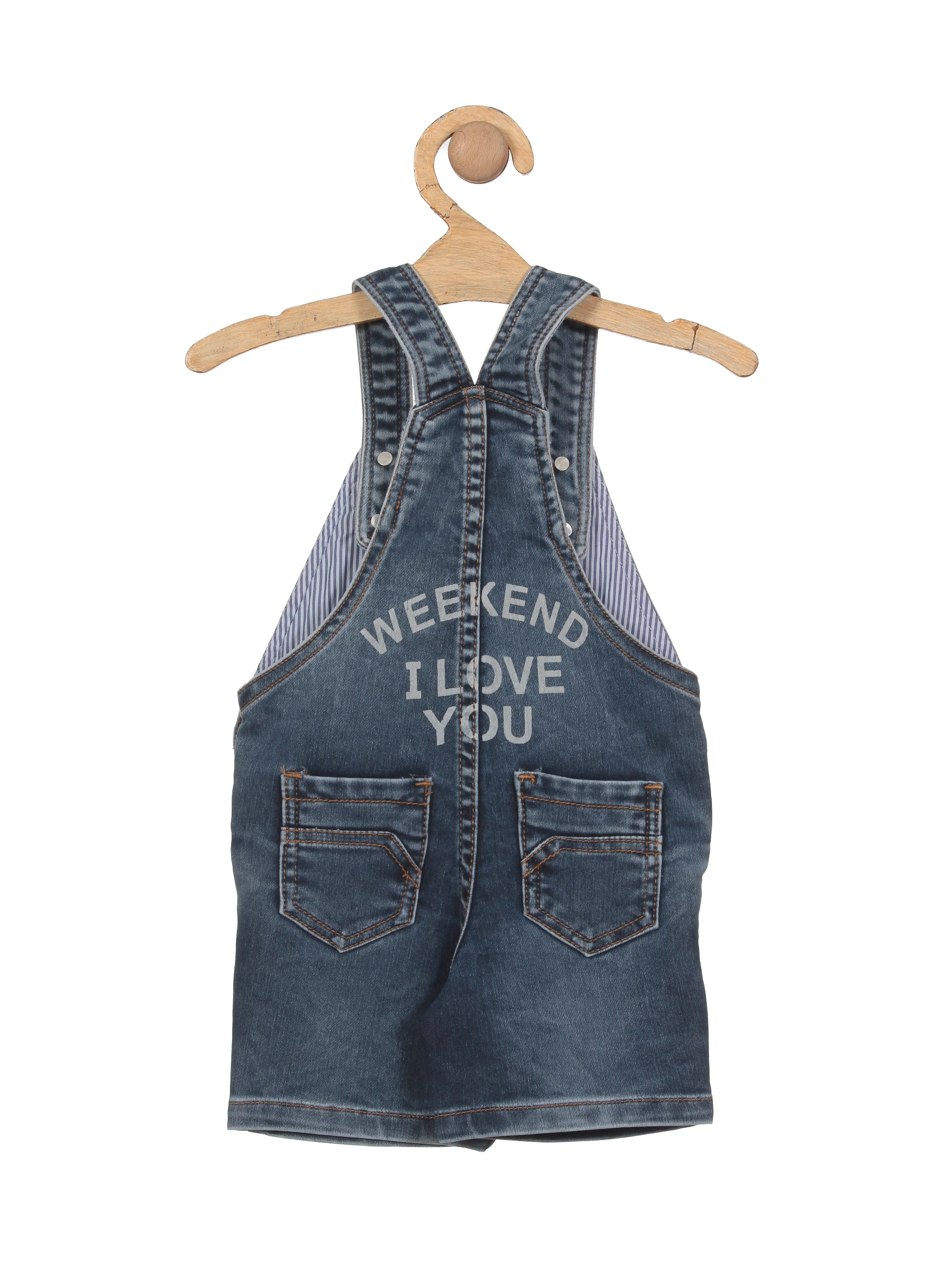 Distressed Relaxed Fit Denim Dungaree Shorts - Blue