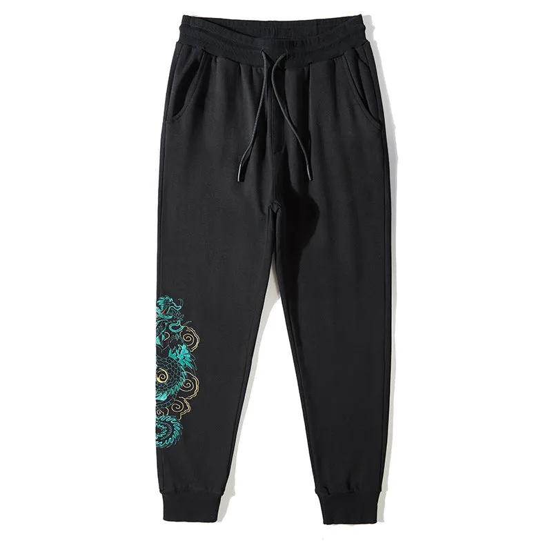 Dragon Embroidery Beach Pants Loose Pants Chinese Style Casual Pants