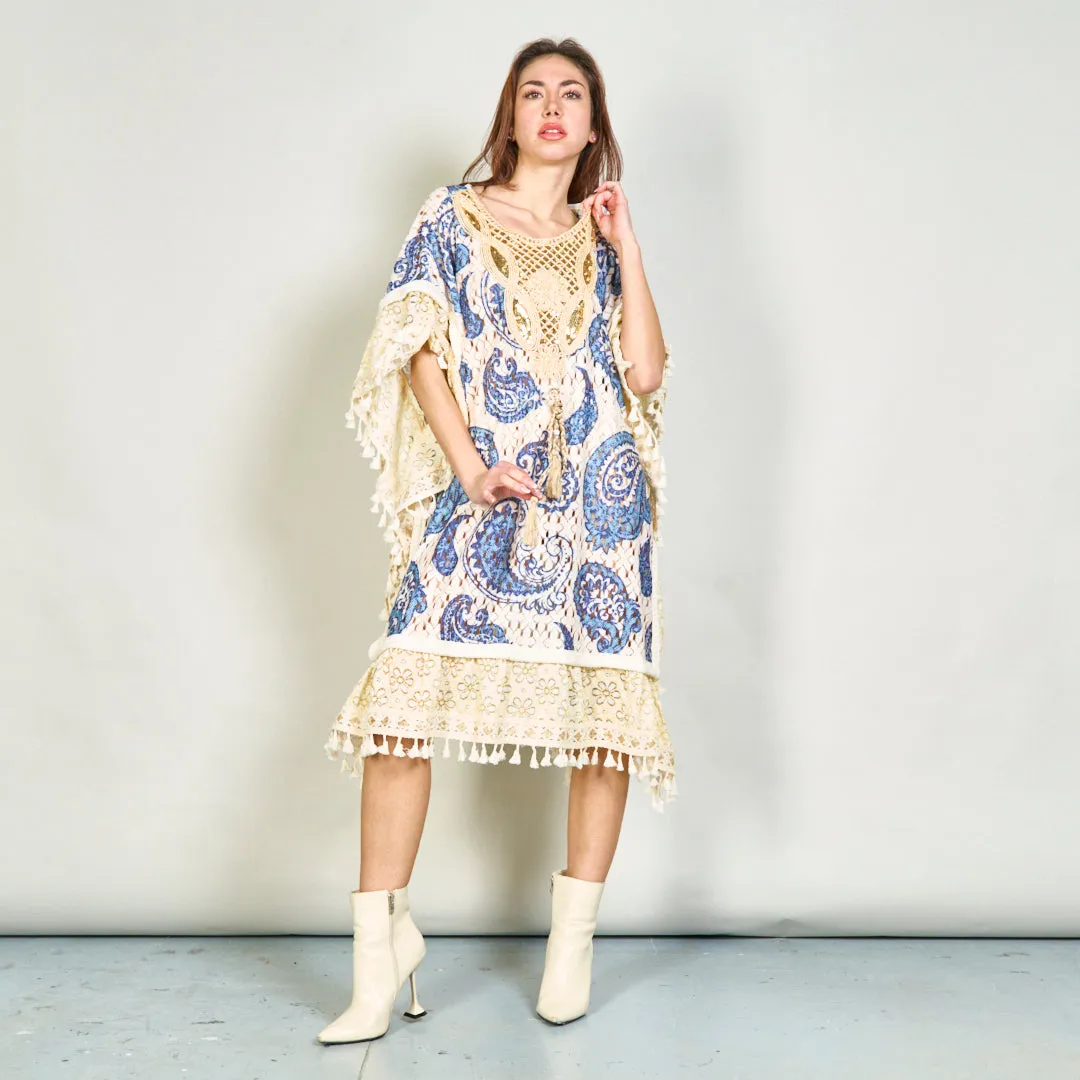 Embroidered kaftan with lace and tassels wholesale