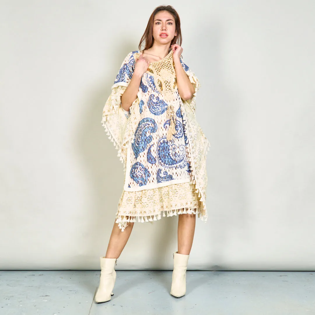 Embroidered kaftan with lace and tassels wholesale