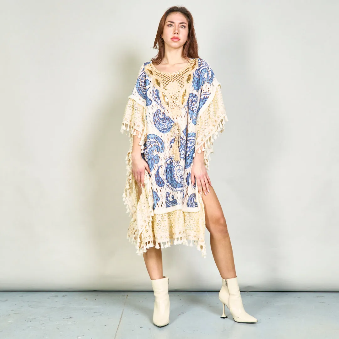 Embroidered kaftan with lace and tassels wholesale